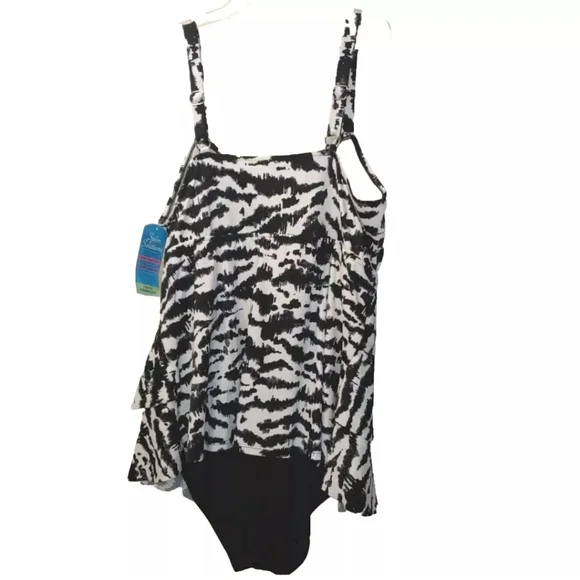 Swim Solutions Tummy Control V-neck One Pc Swimsuit Woman Plus 24W Black Tiered - Picture 4 of 11